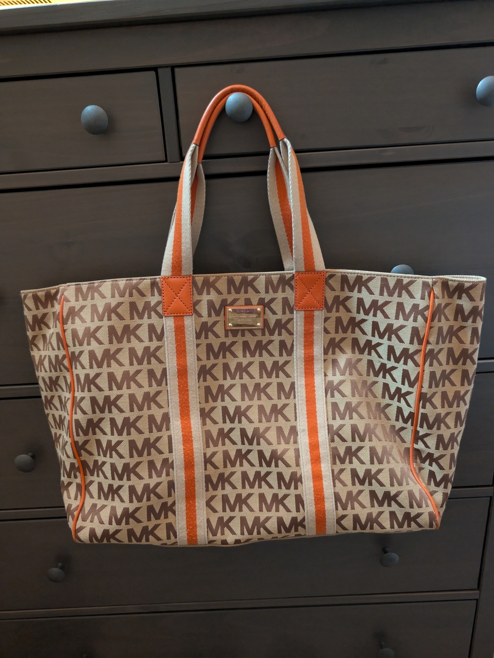 Michael Kors Brown & Orange MK Logo Tote Bag